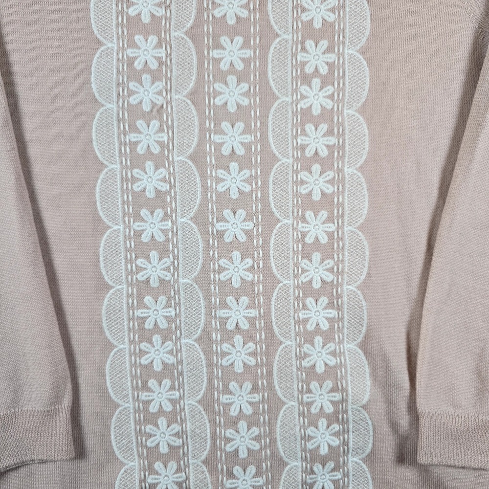J Crew Embroidered 100% Merino Wool Sweatshirt Womens XS Pink Style Floral Print - Picture 4 of 9